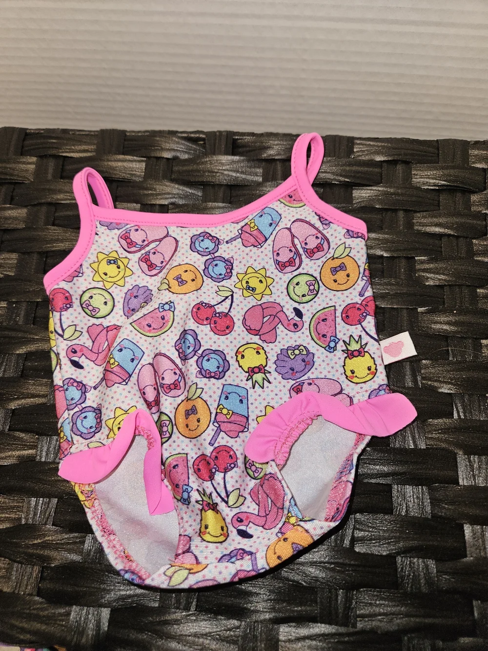 Build-A-Bear Bright Pink Trim Fruit Print Doll Swimsuit